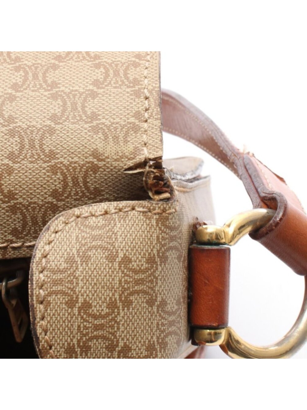 Celine Shoulder Bag Macadam Beige Brown Canvas Leather - Picture 7 of 15